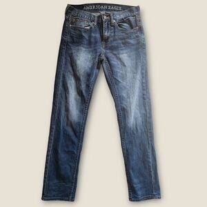 American Eagle Men's Straight Blue Denim Skinny Jeans Size 28x30